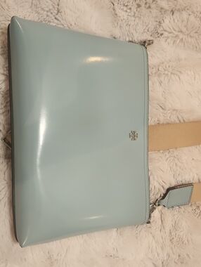 Tory Burch Pale Angel Blue Patent Crossbody with Beige Strap